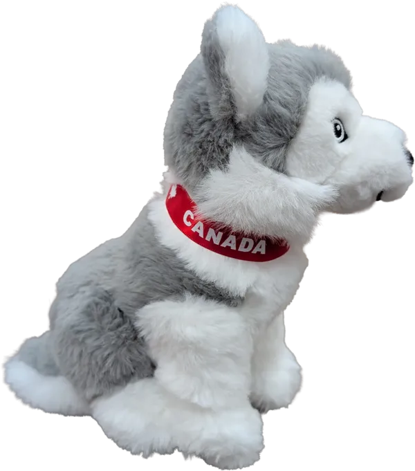 8 inch Sitting Grey Husky with Red Canada Ribbon