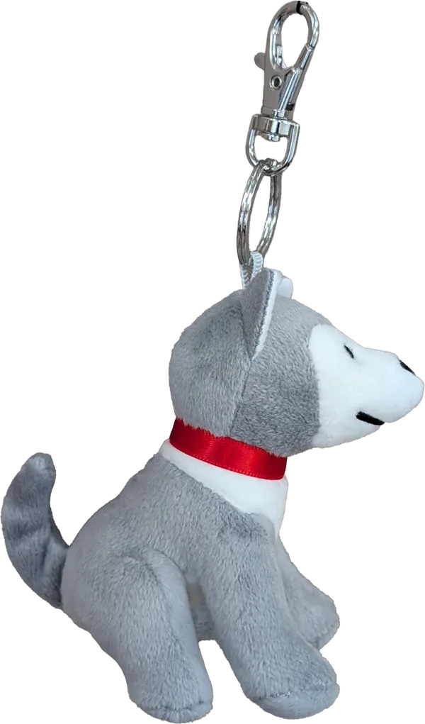 Zipper Pull, Natural Husky Grey, Red Collar