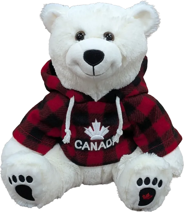10 inch Smiley Sitting Polar Bear Red Jack Hoody Canada