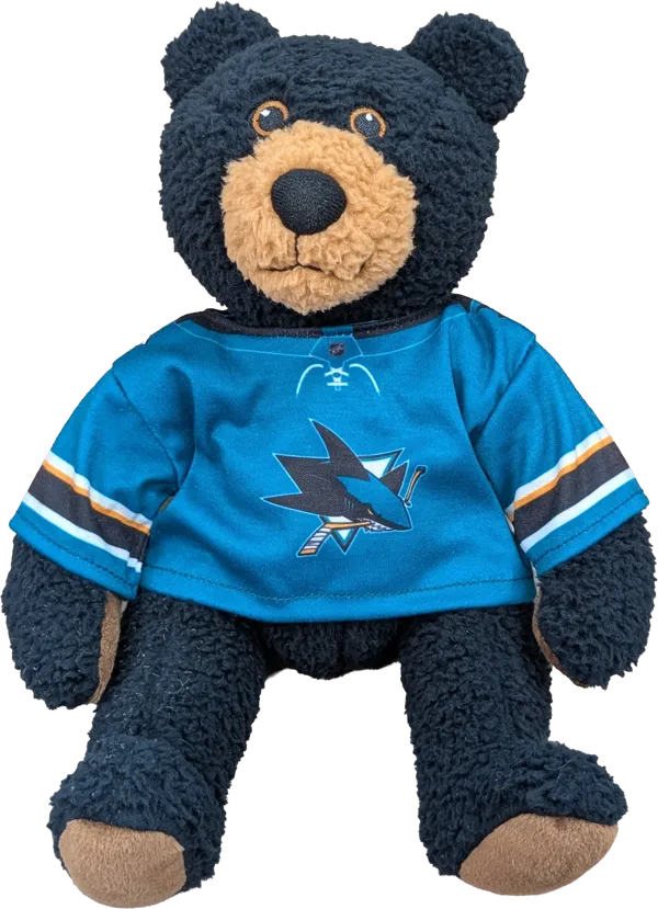 10 inch Curly Critter Black Bear, San Jose Sharks Jersey