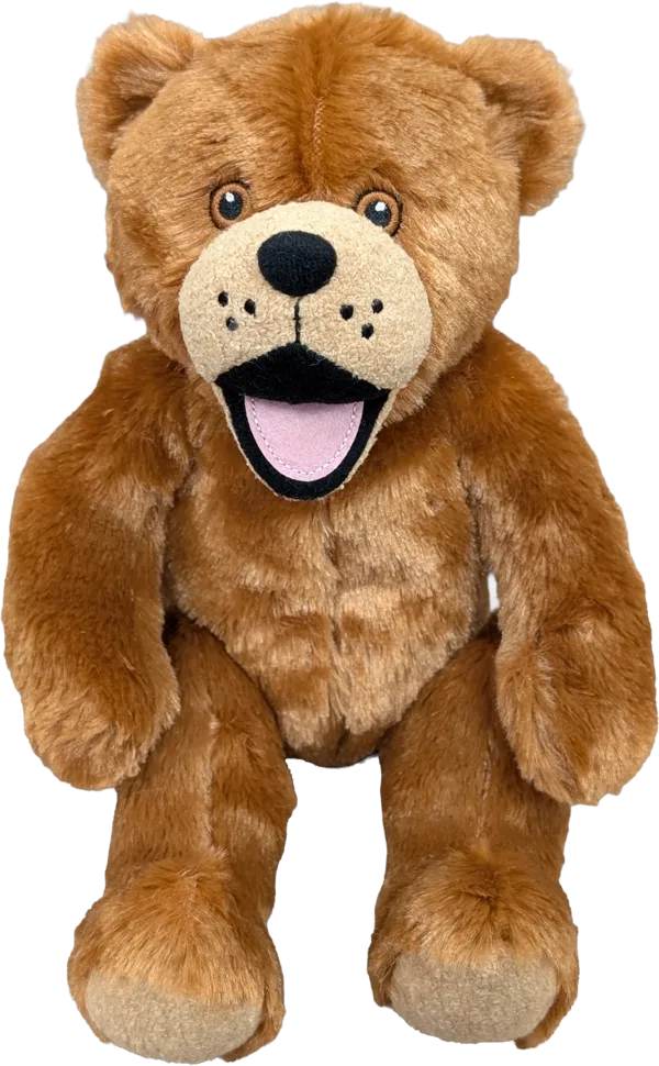 10 inch Happy Brown Bear plush, sitting with its mouth open