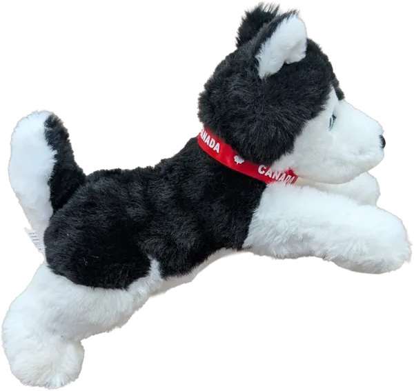 9 inch Floppy Black Husky with Red Canada Ribbon