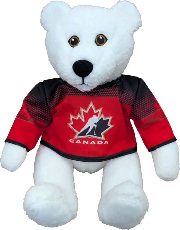 10 inch Curly Critter Polar Bear, Hockey Canada Jersey