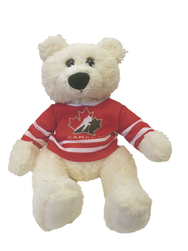 10 inch Curly Critter Polar Bear, Hockey Canada Jersey