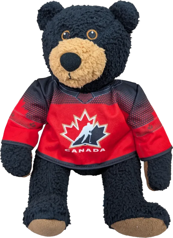10 inch Curly Critter Black Bear, Hockey Canada Jersey