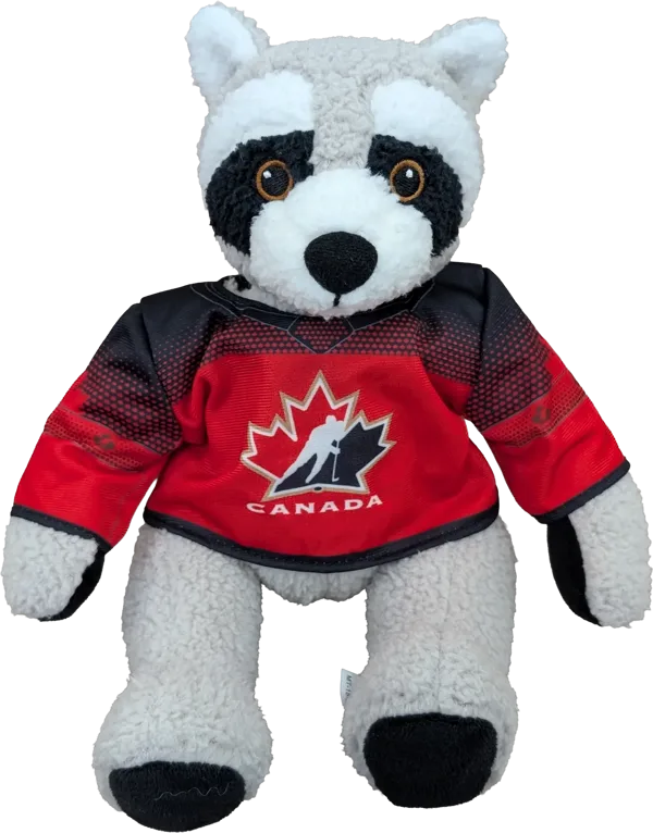 10 inch Curly Critter Raccoon, Hockey Canada Jersey
