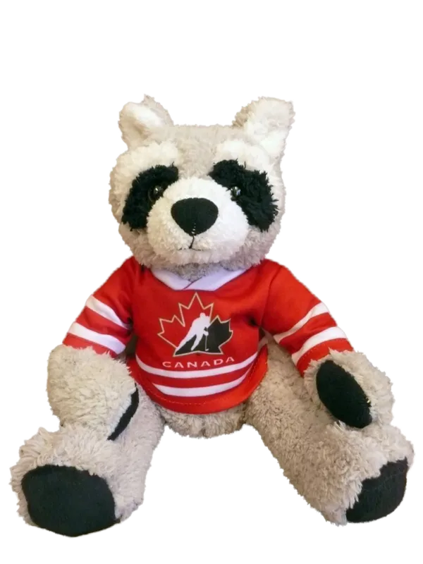 10 inch Curly Critter Raccoon, Hockey Canada Jersey