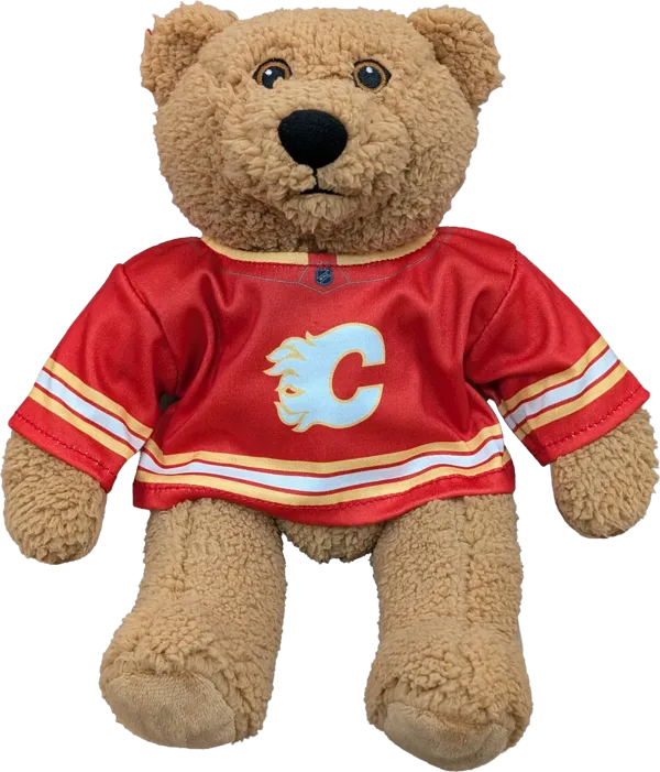 10 inch Curly Critter Brown Bear, Calgary Flames Jersey