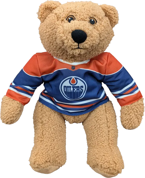 10 inch Curly Critter Brown Bear, Edmonton Oilers Jersey