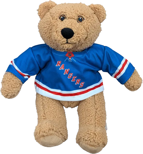 10 inch Curly Critter Brown Bear, New York Rangers Jersey