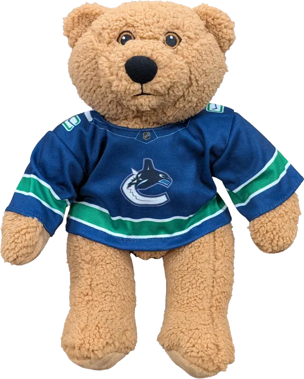 10 inch Curly Critter brown bear plush in a Toronto Maple Leafs jersey