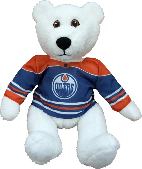 10 inch Curly Critter Polar Bear, Edmonton Oilers Jersey