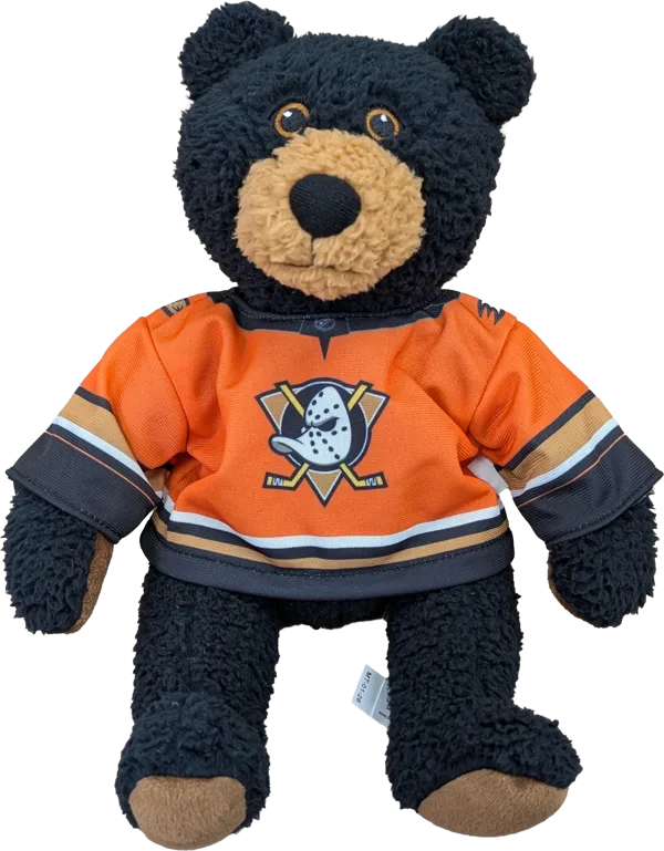 10 inch Curly Critter Black Bear, Anaheim Ducks Jersey