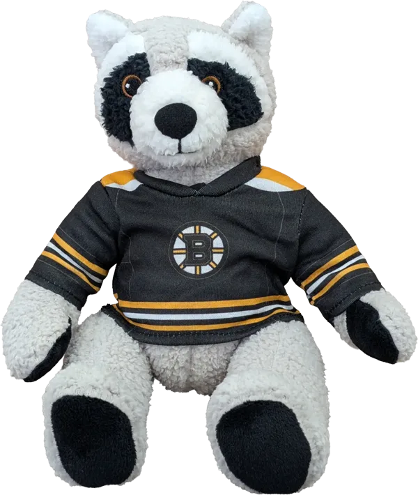 10 inch Curly Critter Raccoon, Boston Bruins