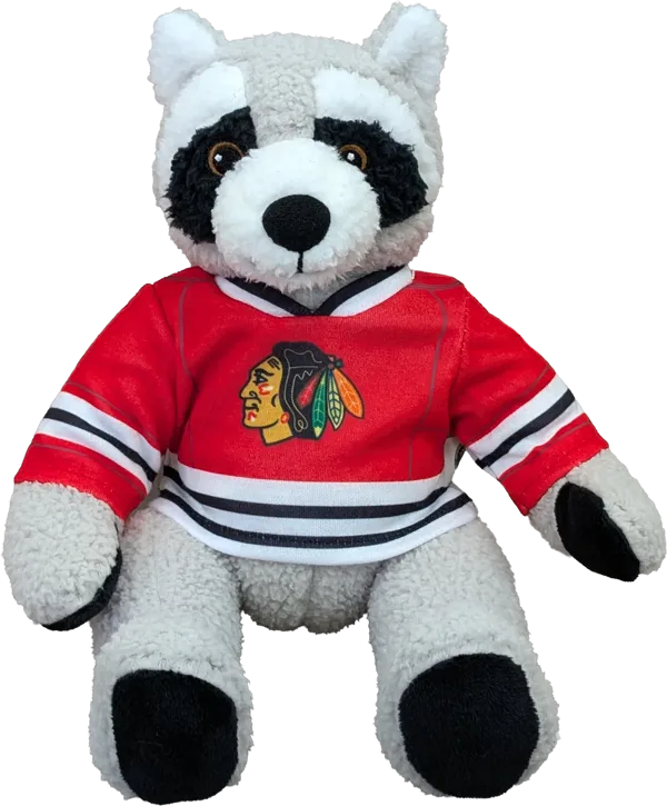 10 inch Curly Critter Raccoon, Chicago Blackhawks Jersey