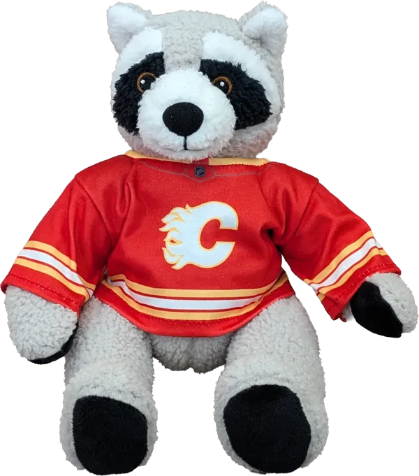 10 inch Curly Critter Raccoon, Calgary Flames Jersey