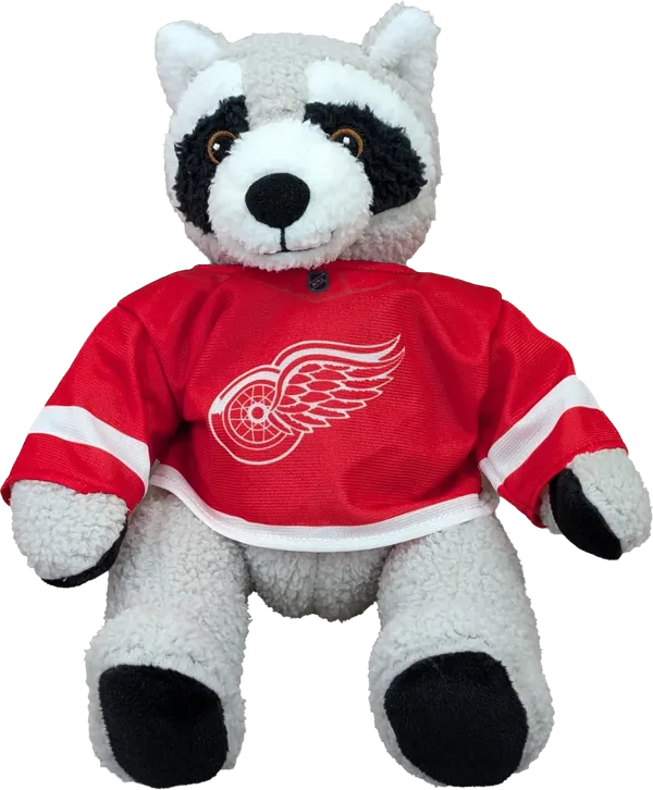 10 inch Curly Critter Raccoon, Detroit Red Wings